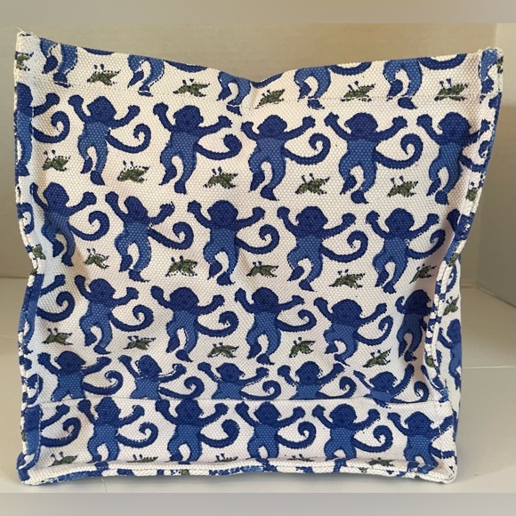NWOT Roberta Roller Rabbit Blue Monkey Print Canvas Storage Box Bag Small - Picture 3 of 7